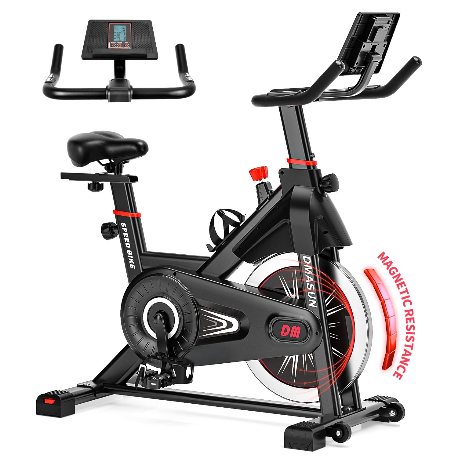 DMASUN エアロ バイク 家庭用 静音 フィットネスバイク スピンバイク ダイエット器具 アップライトフィットネスバイク エクササイズバイク 組み立て簡単 サドルカバー付き