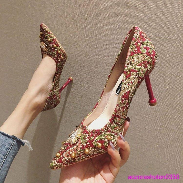 ショートブーツ レディース ブーツ ブーティ ハイヒール 靴 ピンヒール 美脚 秋 おしゃれ フォー ニット