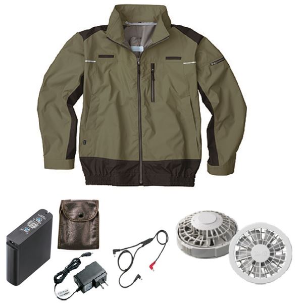 KU92110 空調服 R ポリエステル製 遮熱フルハーネス仕様 FAN2200G・RD9261・LIPRO2セット カーキグリーン 4L