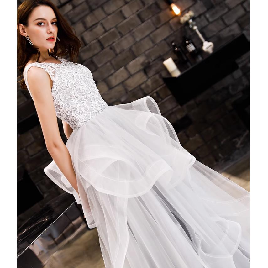 ゲストドレス ノースリーブ ロングドレス フレア フリル 結婚式ドレス 背開き 演奏会 発表会ドレス ロング イブニングドレス