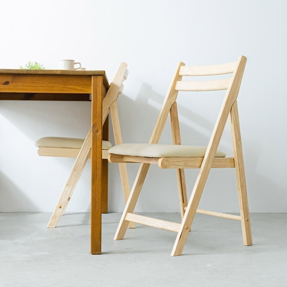 椅子 折りたたみ チェア レザー 木製 軽い クッション 軽量 完成品 座面高45cm いす イス 天然木 折り畳み