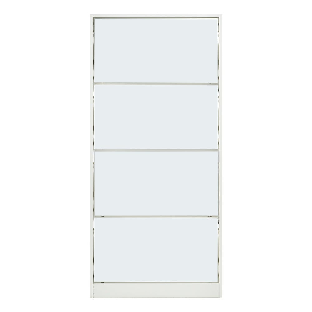 【新品】　ホワイト 薄型 4段 シューズラック スリム シューズボックス 靴箱 下駄箱 ミラー 全身鏡 姿見 スリム くつ箱 靴入れ 収納ラック エントランス 靴収納 靴収納棚 おしゃれ 木製