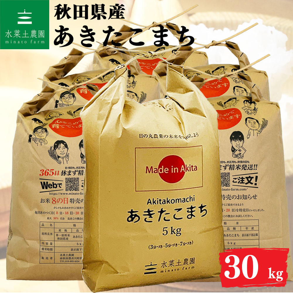 あきたこまち 精米 30kg 秋田県産 令和7年産 選べるお試し袋付き