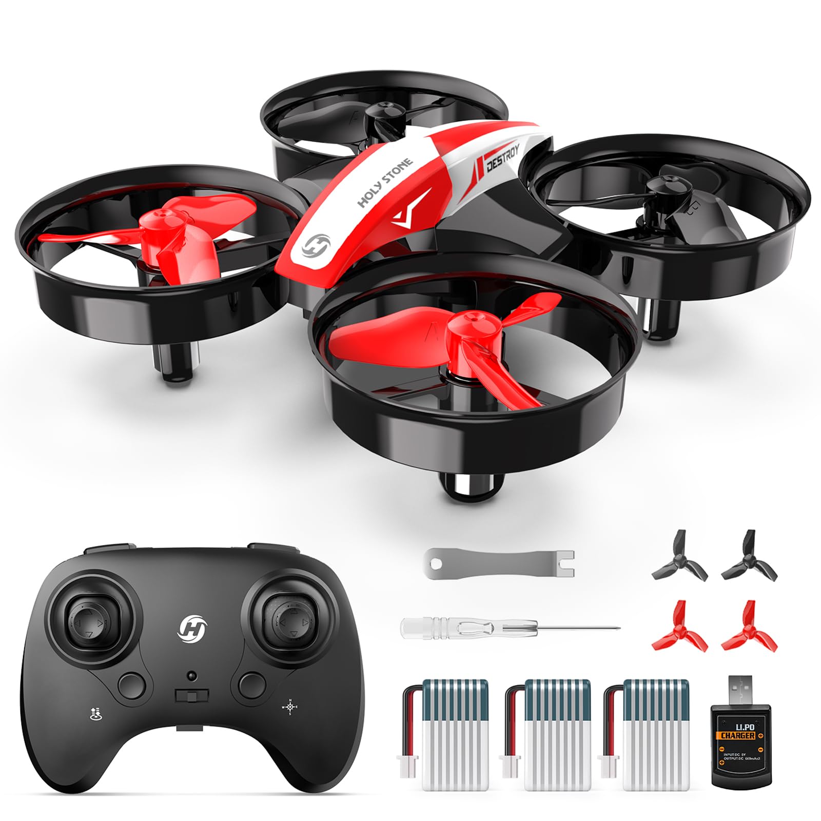 Holy Stone ドローン 100g未満 ミニドローン こども向け 室内向け バッテリー3個付き 飛行時間27分 安定 頑丈 高度維持 ヘッドレスモード フリップモード搭載 モード1/2転換可 国