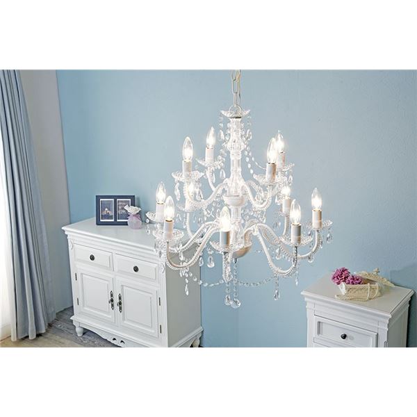 シャンデリア 照明器具 約幅65×奥行65×高さ69cm 12灯 クリア スチール アクリル樹脂 組立品 リビング ダイニング