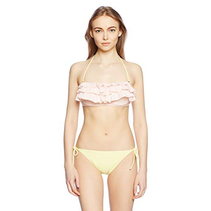 婦人水着 ストライプ柄3段フリルバンドゥーワイヤービキニ レディース PK 日本 9M (日本サイズ