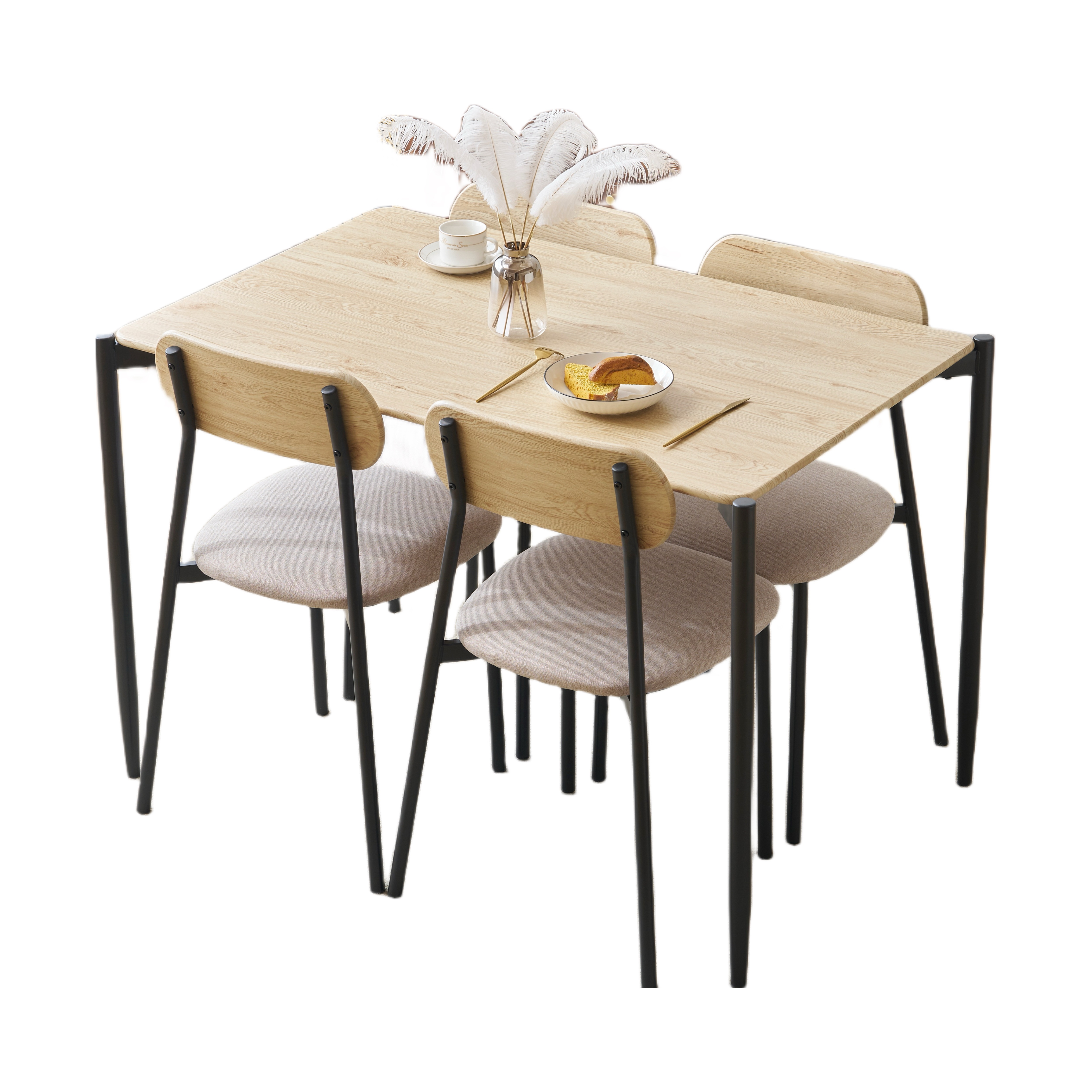 【国内出荷 - 3日配達】ダイニングテーブルセット4人用 5点セット ダイニング セット スチール 食卓 チェア4脚 幅110 コンパクトサイズ 4人掛け おしゃれ