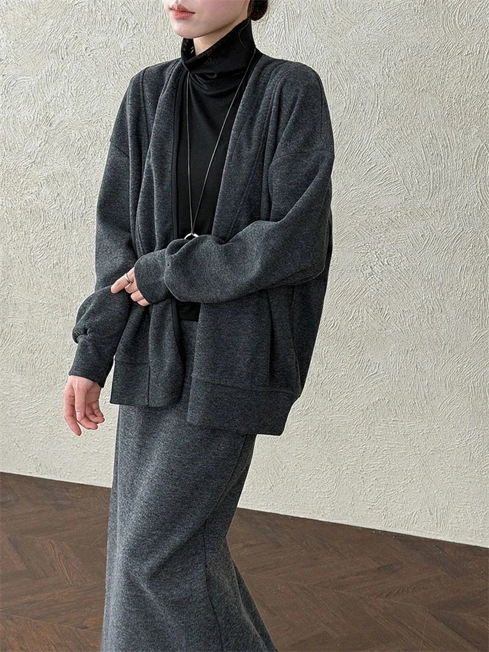 セットアップ スカートスーツ レディース 春 秋冬 2点セット 上下セット きれいめ カーディガン 長袖 スカート 無地 ロングスカート ウエストゴム ゆったり 体型カバー 着痩せ フェミニン オフィ