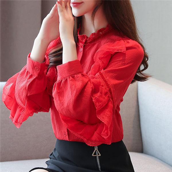 ブラウス レディース ヴィンテージ風 トップス 長袖 立ち襟 可愛い ファッション レッド きれいめ オシャレ ゆったり 春秋 普段着 バレンタイン 2023 プレゼント