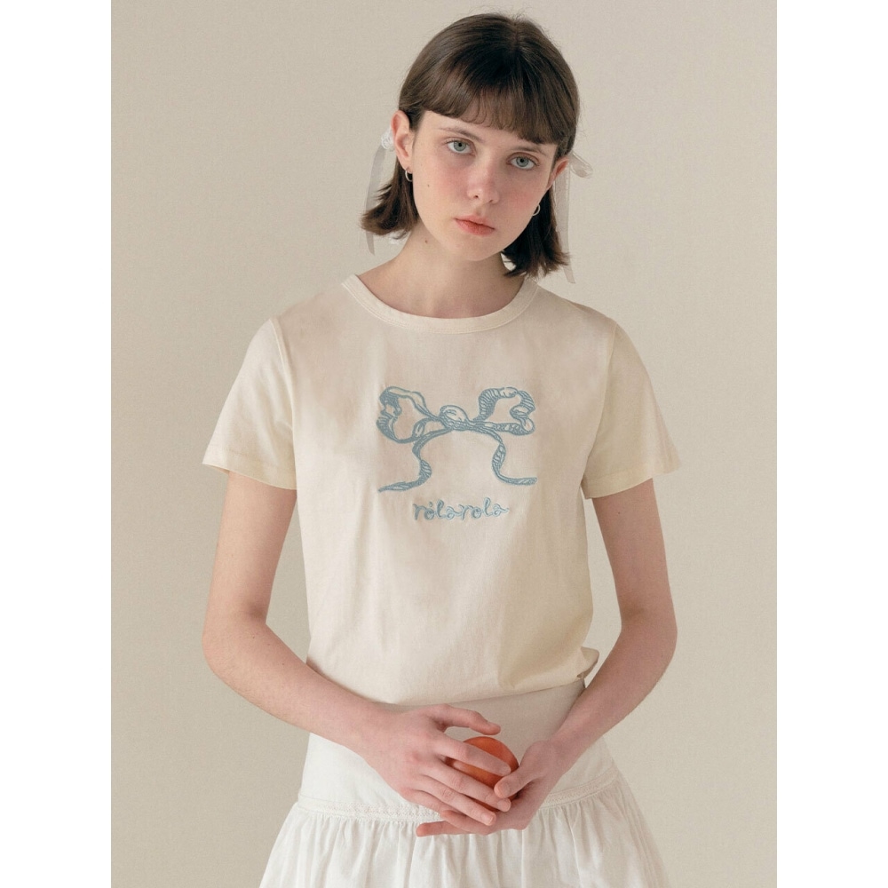 ロラローラリボンハーフ T シャツアイボリー