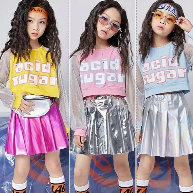 【大好評！最安値挑戦!】【即納】キッズダンス衣装 セットアップ チアダンス衣装 ダンス衣装 ヒップホップ チアリーダー 衣装 ジャズダンス 衣装 HIPHOP スカート 応援団 体操服 ステージ衣装