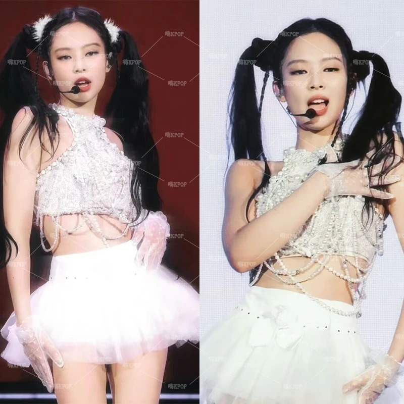 【2枚購入で200円 OFF！急速出荷】Blankpinkjennie Jin Zhini ホワイトヘビービーズジャズパフォーマンス衣装