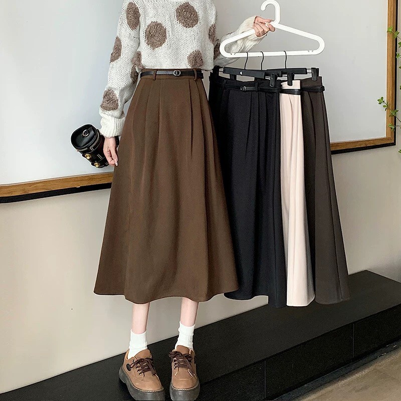 スカート ロングスカート 膝下 ロング ロング丈 Aライン ハイウエスト かわいい 可愛い 大人可愛い きれいめ シンプル カジュアル 大人 上品 おしゃれ お洒落 レトロ 大人可愛い 大人女子