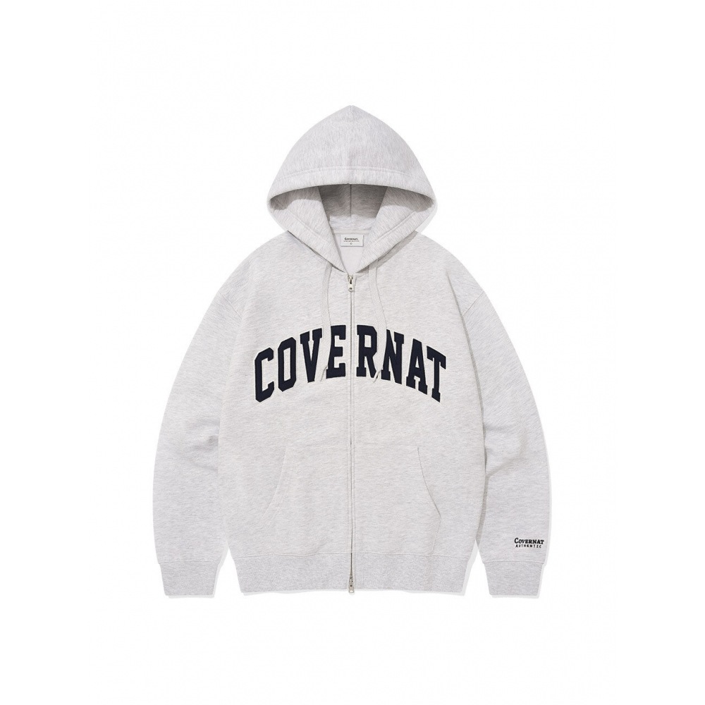 COVERNAT アーチロゴ起毛加工パーカージップアップヘザーグレー
