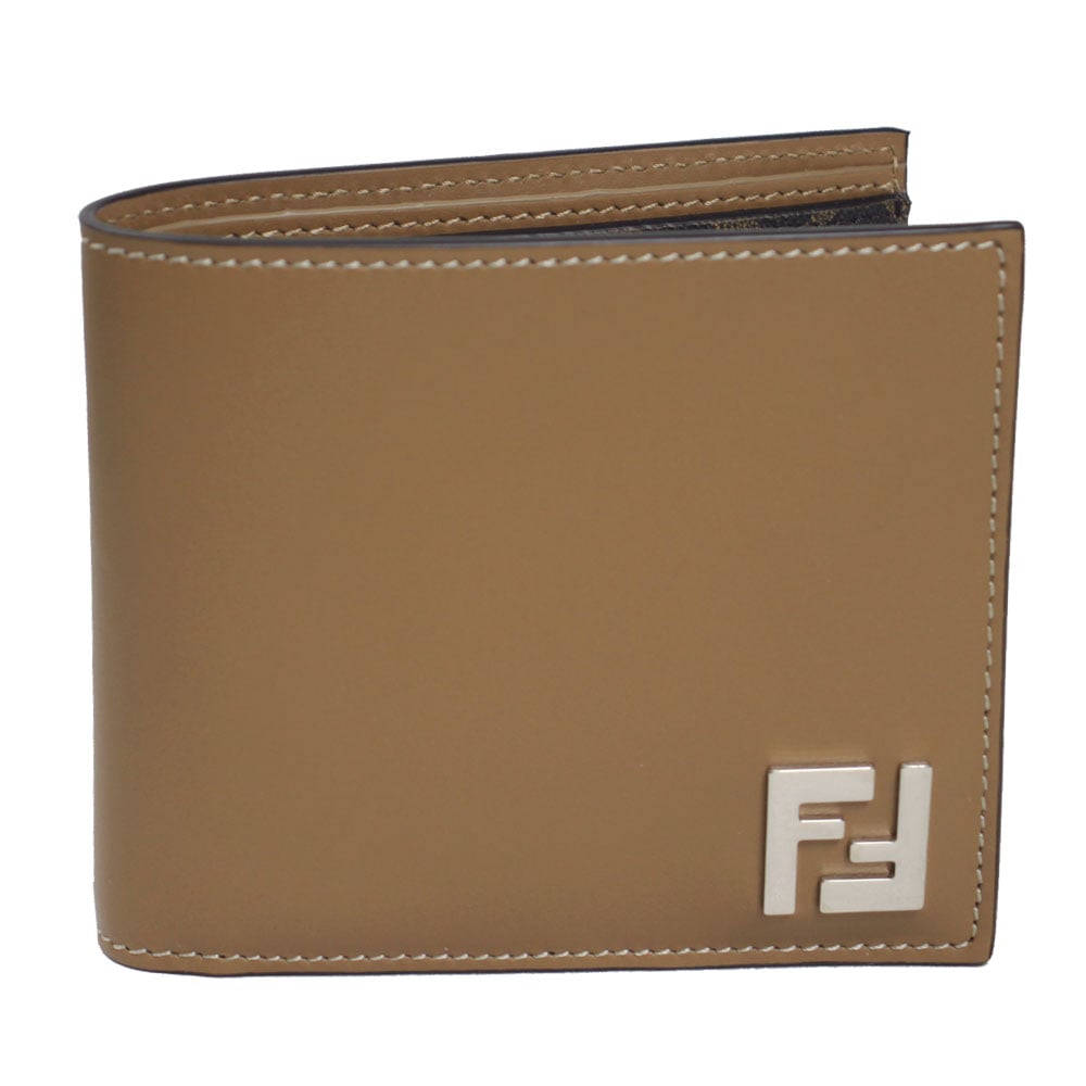 二つ折り札入れ 財布 メンズ FFスクエア 内側FFファブリック レザー ベージュ 7M0356 AFF2 F1M6E