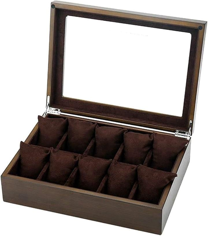 高級 木製 腕時計 収納 ボックス 10本用 ケース ディスプレイ 透明ガラス クッション付き N-J84-T(ダークブラウン) 8,020円