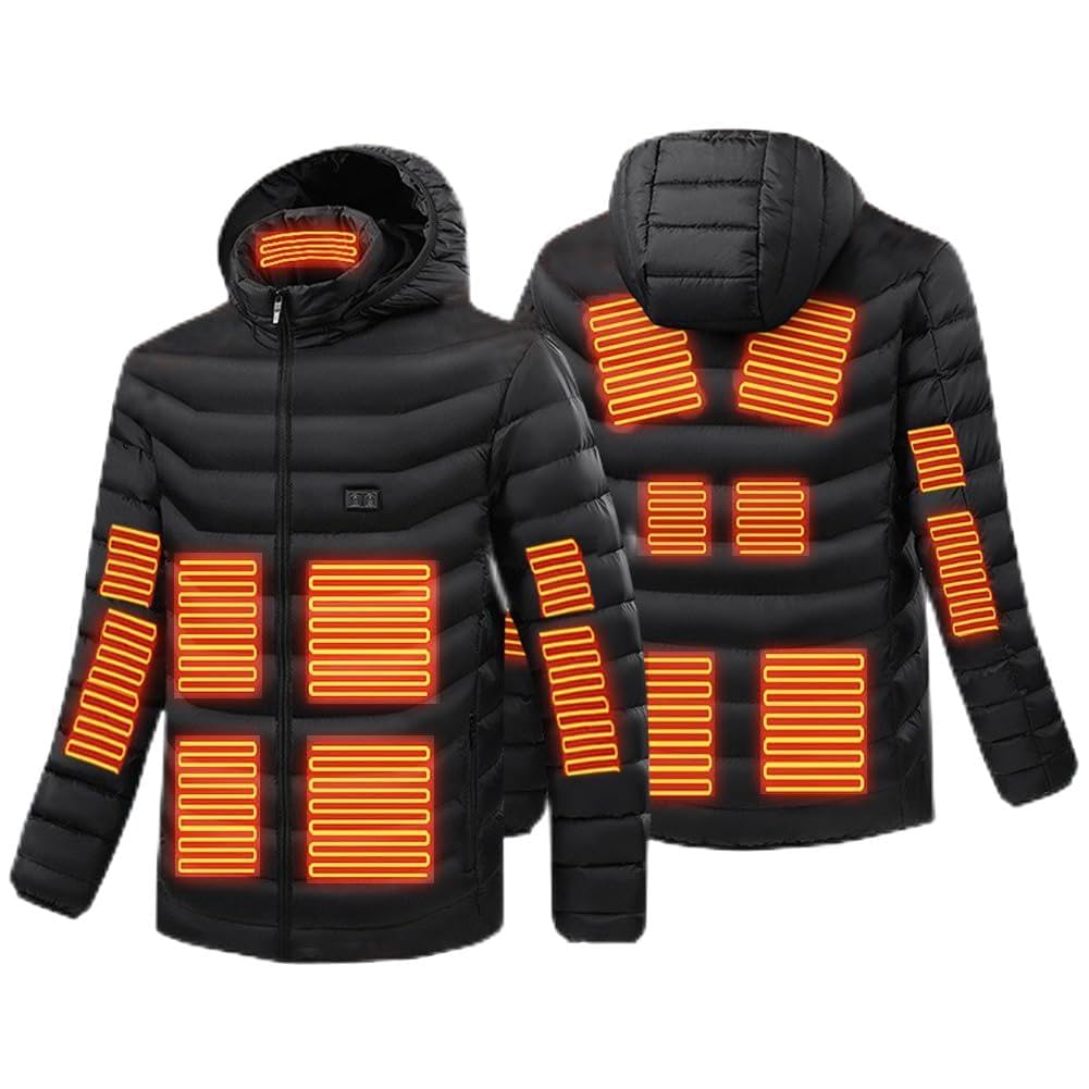 [Yeecan] 電熱ジャケット 加熱 ダウンジャケット ヒータージャケット電熱ベスト 電熱服 15箇所発熱 3段温度調整 USB加熱 急速発熱超軽量 フード付き 速暖 コート 作業服 水洗い可 急