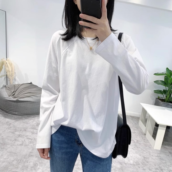 トップス カットソー 袖あり 長袖 ラウンドネック 大人可愛い シンプル カジュアル 大人 おしゃれ お洒落 かっこいい 大人女子 こなれ感 ラフ とろみ感 抜け感 無地 春 夏 秋 冬