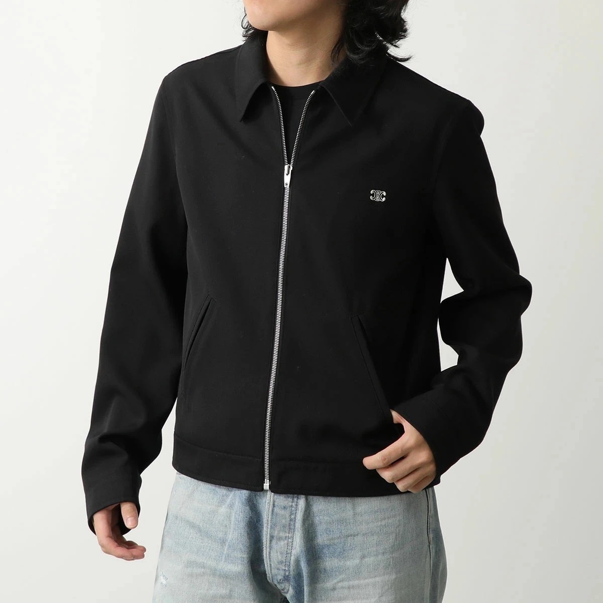 CELINE セリーヌ ブルゾン RV0IE973C.38NO メンズ ジャケット トリオンフ 刺繍 ジップアップ ウールツイル シャツカラー 長袖 ブラック