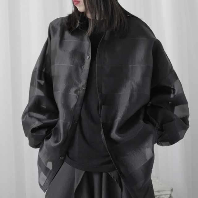 【2025新作入荷】シャツ トップス アウター レディース 長袖 襟付き 春 秋 冬 ブラック 黒 透け感 ボタン パフスリーブ スクエアカラー ボーダー シースル