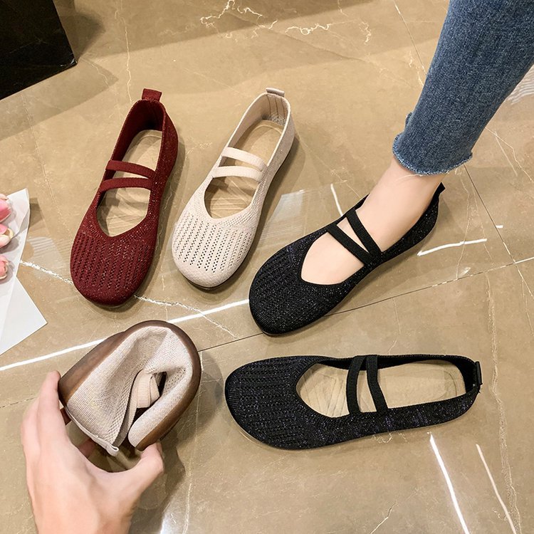 每日更新ストラップパンプス メッシュパンプス レディース靴 パンプス ぺたんこ バブーシュタイプのフラットパンプス オールシーズン バレエシューズ パンプス メッシュパンプス 編み 編