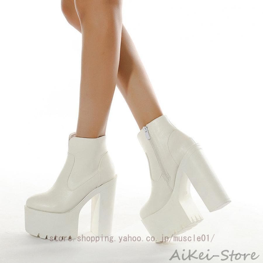 ショートブーツ レディース アンクルブーツ 厚底 太ヒール サイドジップ 美脚 シンプル ブーツ サイドジッパー付き レースアップ 黒 ブラック コスプレブーツ