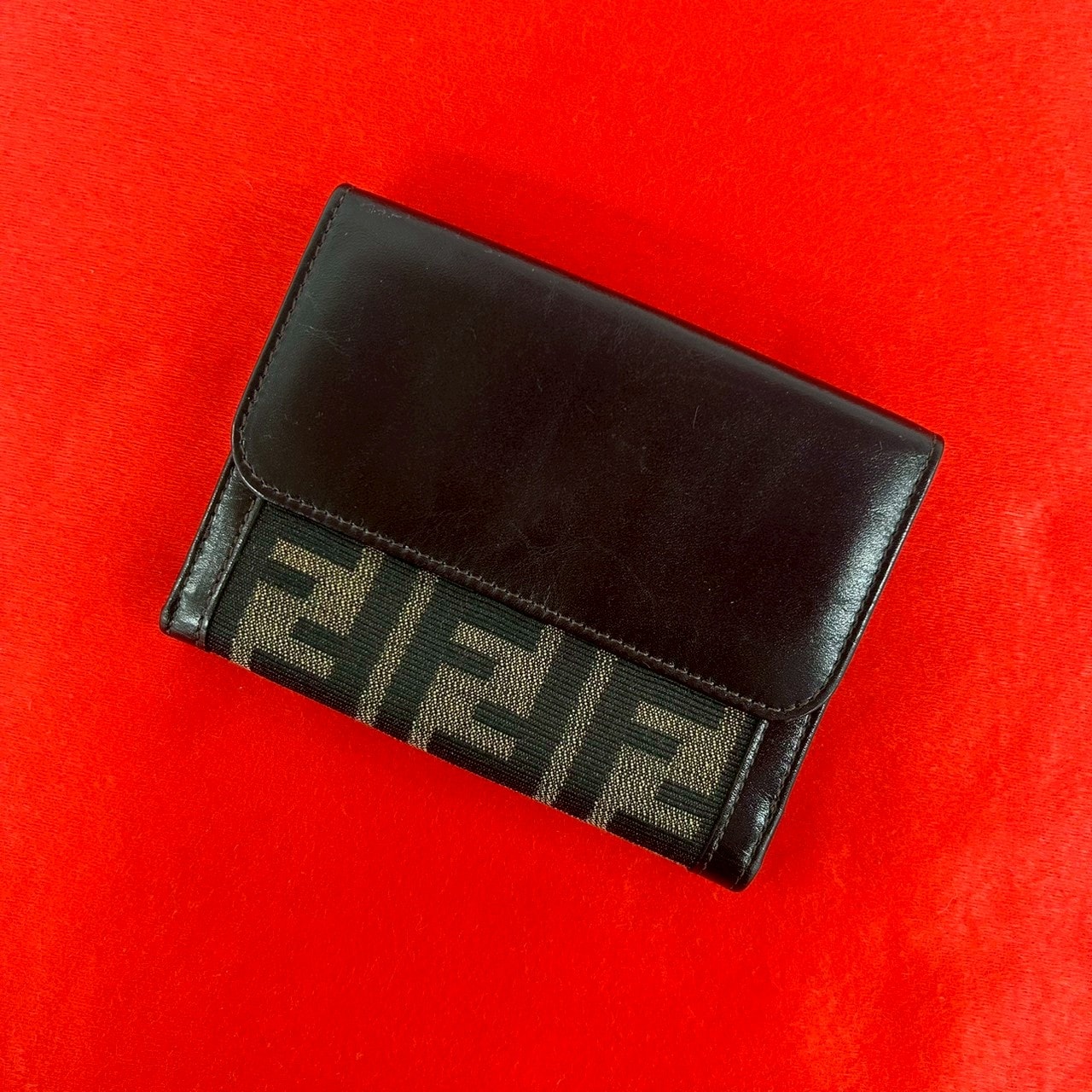 ヴィンテージ ズッカ FF 柄二つ折り財布 キャンバス レザー ブラウン 36461