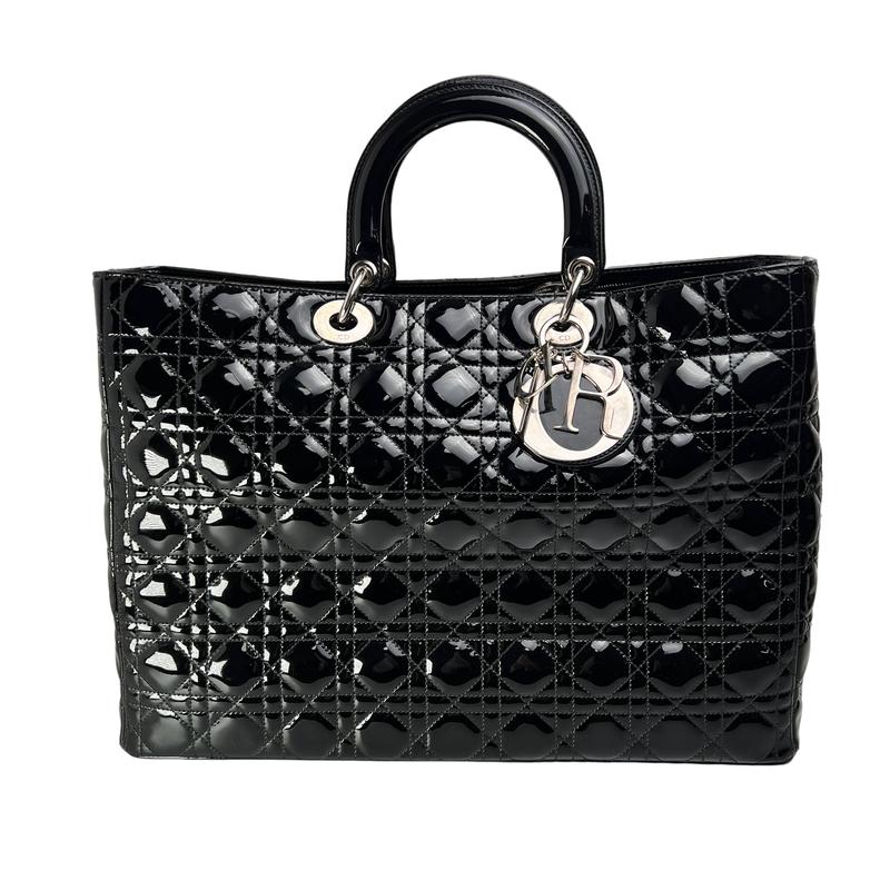 Diorレディディオール カナージュラージ パテントレザー ハンドバッグ ブラック A-12956