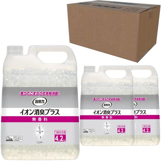 消臭力 イオン消臭プラス [オフィス ビジネスに ケース販売] 消臭ビーズ 部屋 トイレ用 置き型 無香料 つめかえ 4.2kg×3個 クリアビーズ 部屋用 オフィス 会社 事務所 トイレ タバコ 消