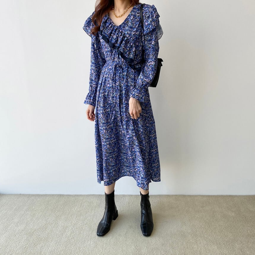 ワンピース 花柄ワンピース フラワー Aラインワンピース フレアワンピース ロングワンピース