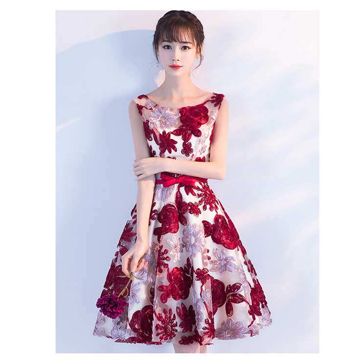 パーティードレス二次会ワンピースレディース卒業式ひざ丈フォーマル入園式ウエストリボン