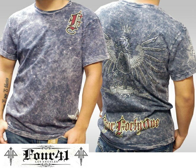 Four41 Los Angeles フォーフォーティーワン メンズ ラインストーン Tシャツ キングバード グレー k-06 スワロフスキー インポート セレブ ブランド ストリート LAセレブ セ