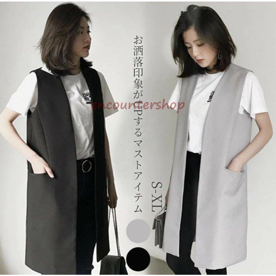ロングコート 春 レディース ベスト ノースリーブ ロングジレ トレンチコート 無地 ジレンチ ロングベスト ジレ 秋 夏 大きいサイズ 20代 30代 40代