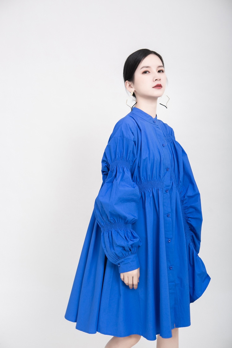 TK0021 シャツワンピ ロングシャツトップス ワンピース フロントボタン シャーリング シャツ ミニワンピース ボリュームワンピース エレガント パーティー 女子会