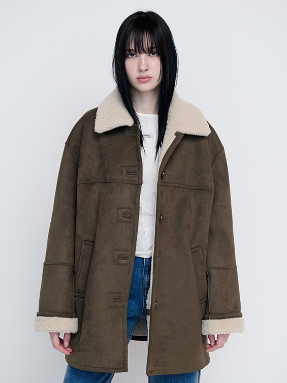SUEDE SHEERING JACKET KHAKI