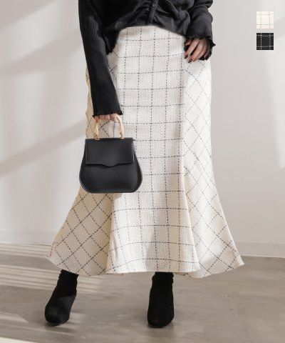 大きいサイズ レディース LL 3L 4L XL XXL XXXL CLETTEオリジナルステッチチェック柄マーメイドスカート