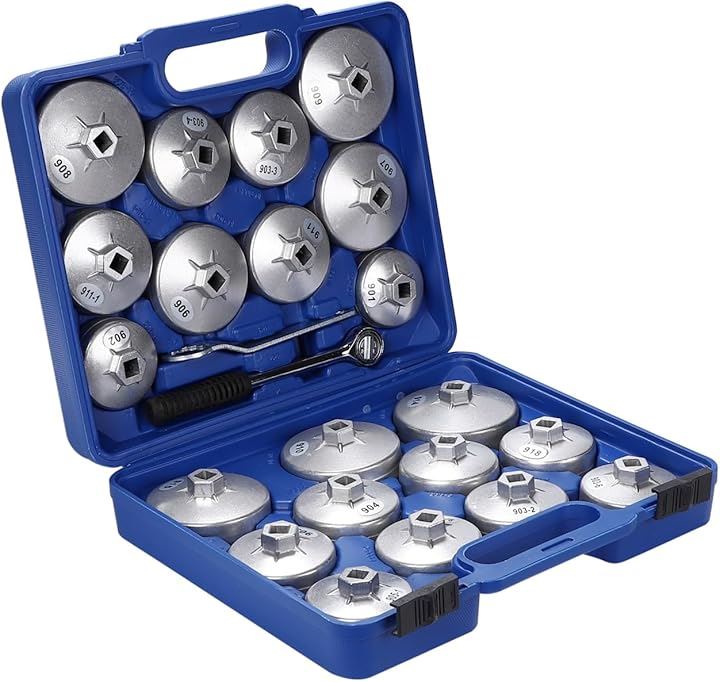 オイルフィルターレンチ 23個 セット 国産車 輸入車 65-101mm対応 アルミ製 ラチェットレンチ 付き(カップ型)