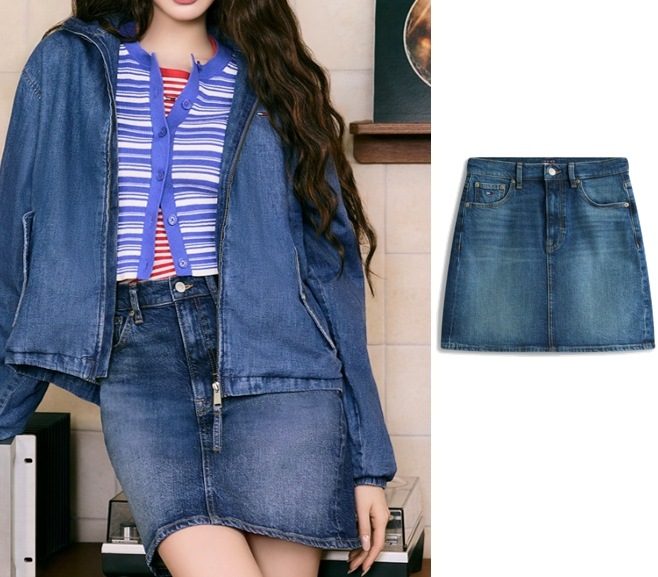 Washed Denim Skirt (T32G1NFS61TWT11BK)