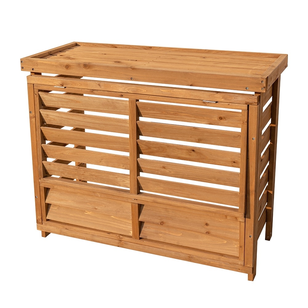 【国内即日発送】【収納庫なし】【ひさし開閉】エアコン室外機カバー 天然木 エアコン 日よけ 棚 収納 ラック ワイド 目隠し ベランダ 庭 屋外 雪 除け おしゃれ【ナチュラルブラウン】 10,065円