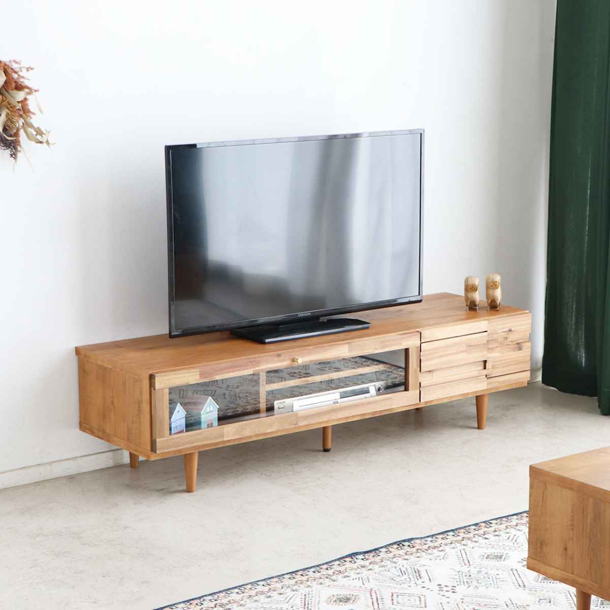 テレビ台 ローボード ブロックデザイン アカシア前板 約幅135cm テレビボード TV台 TVボード テレビラック テレビ 日本製 完成品 収納 リビング収納 AVボード フラップ扉 国産