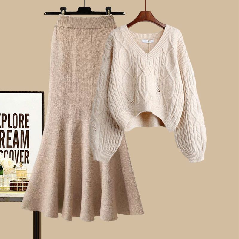 【早い者勝ちSALE】 Vネックセーター＋マーメイドスカートワンピースセット