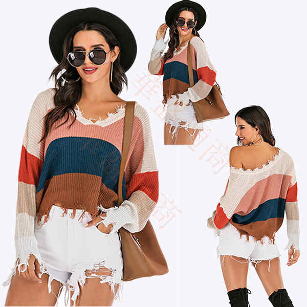 ニットセーター ニット レディース 長袖 Vネック カラーマッチング ざっくり かわいい 可愛い プルオーバー トップス パーカー セーター ファッション カジユアル インナー 防寒 春 服 秋服 冬