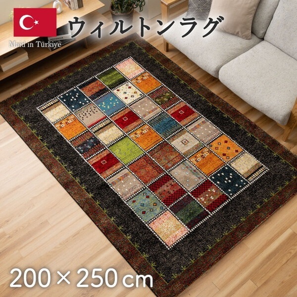 1322161030601 敷物 ラグ(ウィルトン)アンタルヤ BK 200×250cm ブラック メーカー直送