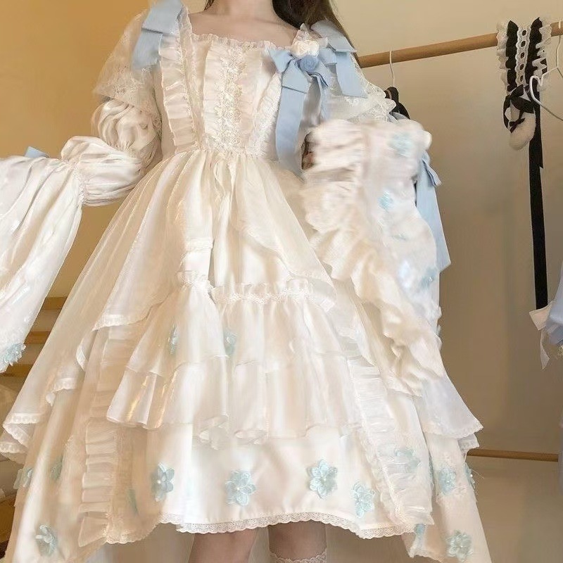 白の超マルチウィンターティントラン長袖ロリータワンピース姫袖ワンピース全現品ストール付き
