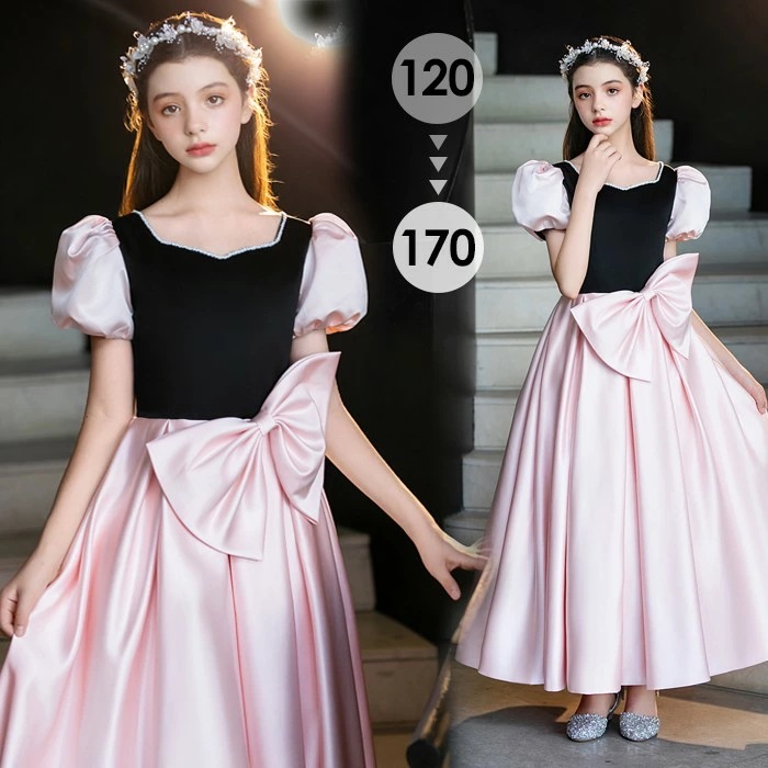爆裂超特価 ピアノ発表会 ドレス 子供 女の子 リボン 発表会 ドレス 子ども ワンピース ピンク 半袖 お祝い日 演奏会 音楽会 フォーマル 誕生日 撮影 パーティー ジュニア キッズ ロングドレス