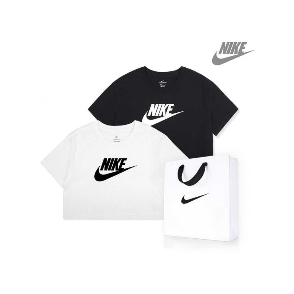 ナイキレディースエッセンシャルクロップドショートスリーブ T シャツ 2 パックセット+ショッピングバッグ