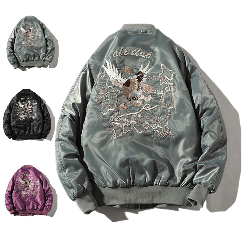 春の新作 刺繍ベースボールジャケット 薄手アウター 男女兼用 オーバーサイズ カップルコーデ 韓国トレンド ストリート系 フライトデザイン