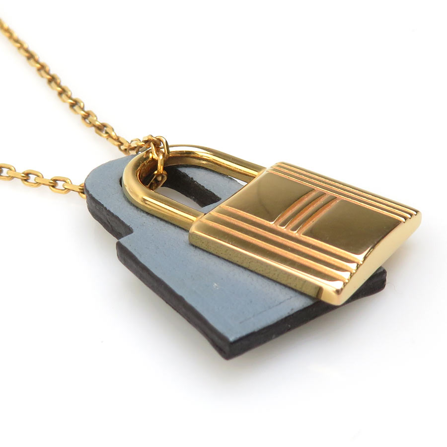 エルメス HERMES ネックレス オーケリーPM メタル/レザー ゴールド/グレー レディース e61210g