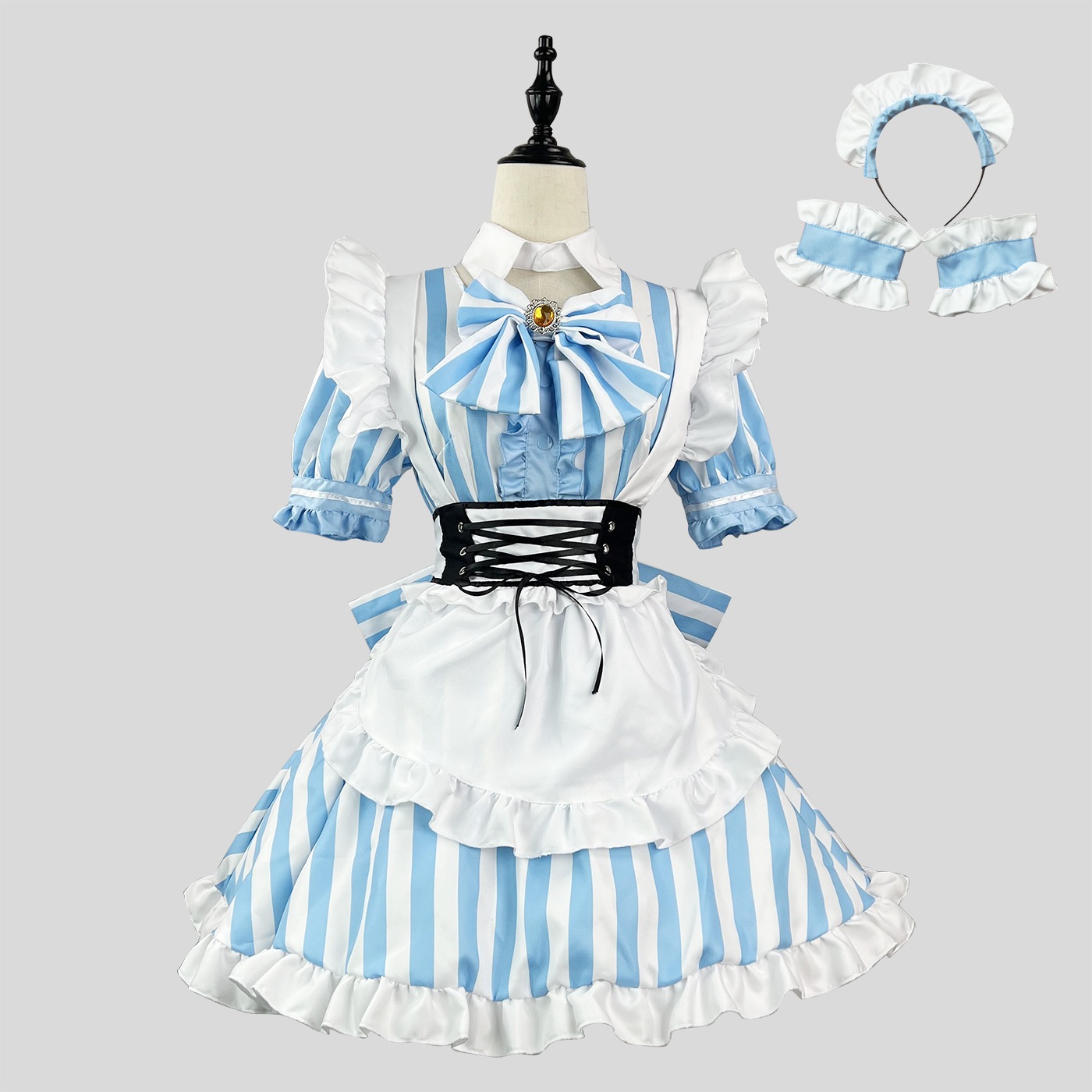 日本の秋葉原の甘い縞模様のメイド服cosplayロリータ大きいサイズのメイド