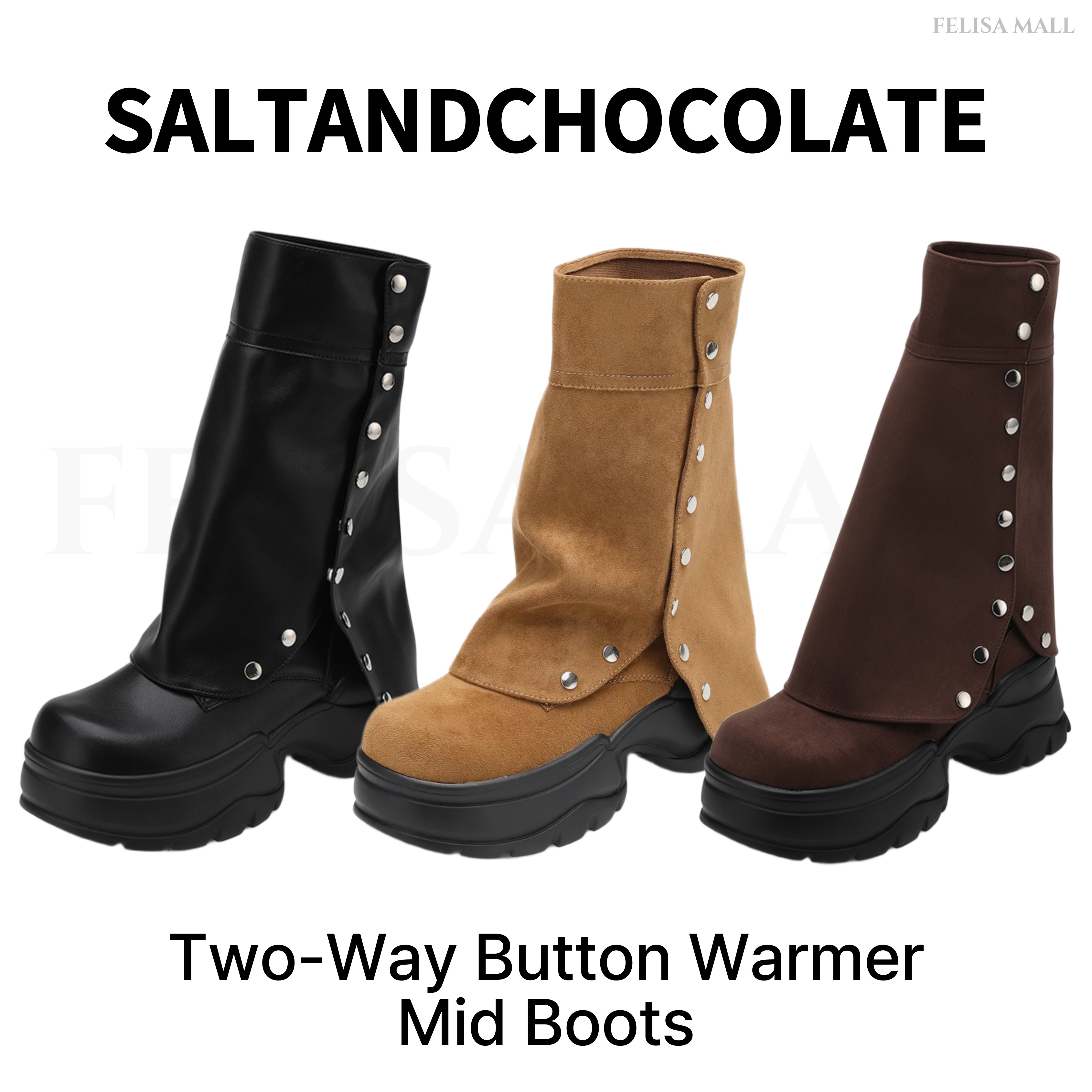 [SALT&CHOCOLATE] Two-Way Button Warmer Mid Boots 人気ブーツ 韓国アイドル着用